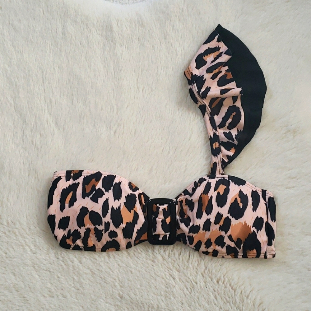 Leopard Ruffle Strap Bandeau High Waist Bikini Set - Picture 6 of 11